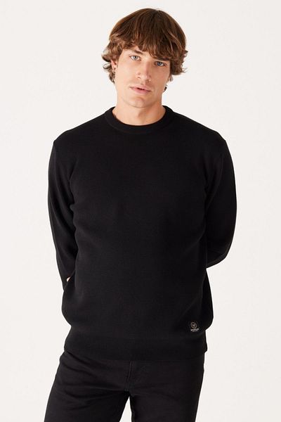 WRANGLER Regular Fit Normal Cut Crew Neck Black Knitwear Sweater