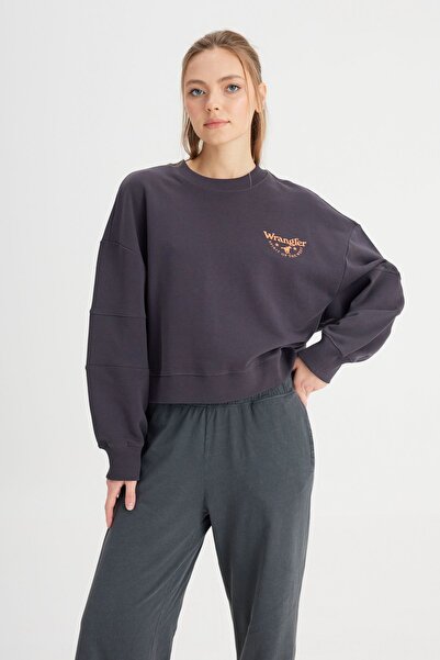 WRANGLER Relaxed Fit Wide Cut Crew Neck 100% Cotton Black Sweatshirt