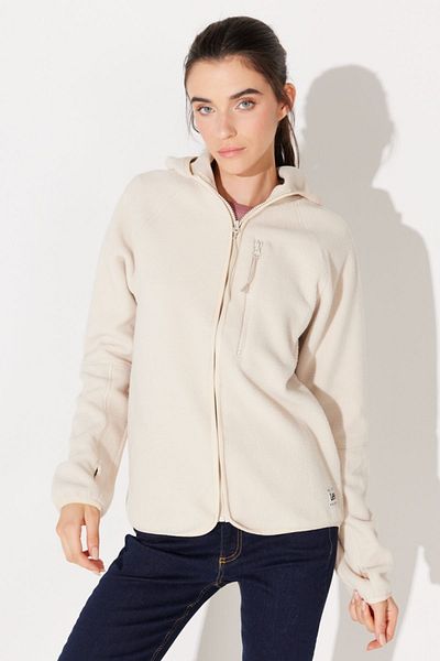 Lee Ecru-Sherpa-Cardigan-Jacke für Damen in normaler Passform mit Kapuze und Reißverschluss