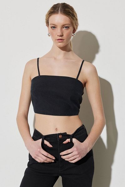 WRANGLER Schwarze Jeans-Crop-Bluse mit normaler Passform und normalen Trägern