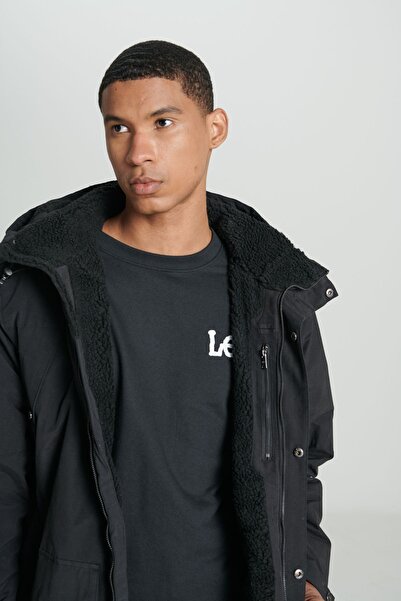 Lee Regular Fit Normal Kesim Kapüşonlu Siyah Parka Ceket