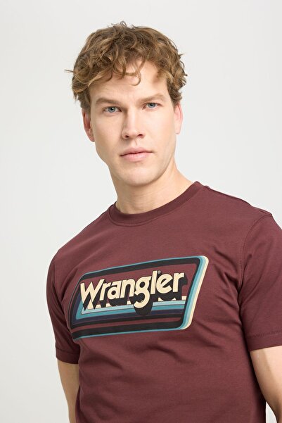 WRANGLER Regular Fit Regular Cut Crew Neck 100% Cotton Brown T-Shirt