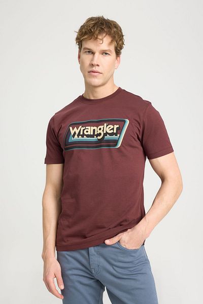 WRANGLER Regular Fit Regular Cut Crew Neck 100% Cotton Brown T-Shirt