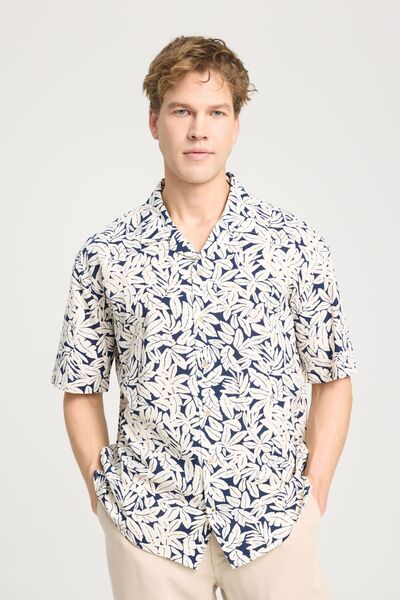 WRANGLER Relaxed Fit Wide Cut Short Sleeve 100% Cotton Navy Blue Shirt