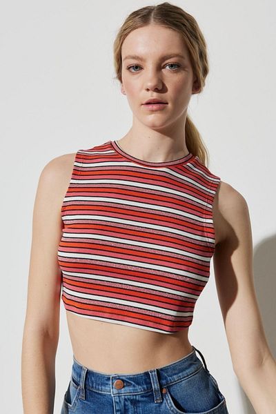 WRANGLER Regular Fit Regular Cut Crew Neck Sleeveless Striped Crop Blouse