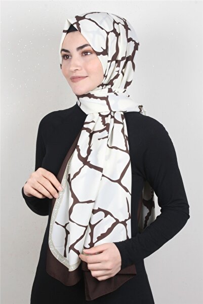 Cardion Medine Desenli Şal 1826-14 Ekru-kahve