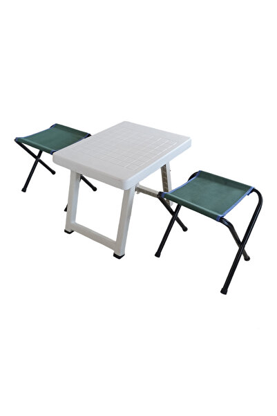 NİGHT CAMPER Katlanır Kamp Masası Seti ( 2 tabureli katlanır plastik masa seti )