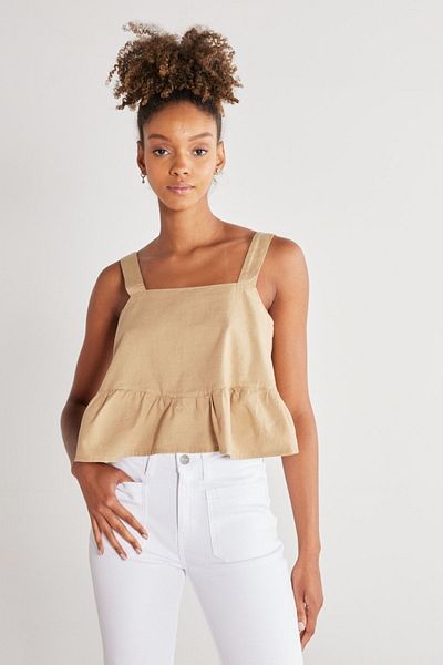 WRANGLER Regular Fit Regular Cut 100% Cotton Square Collar Beige Strap Blouse