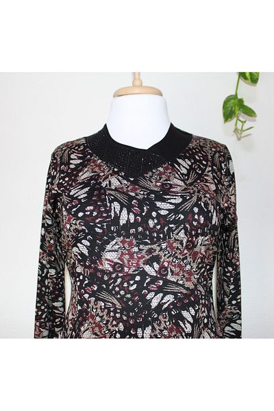 HESNA Plus Size Serap - Claret Red Leaf Μαύρο Γυναικείο Φόρεμα