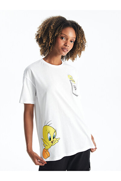LC Waikiki LCW Tweety bedrucktes Damen-T-Shirt – Rundhalsausschnitt, kurze Ärmel