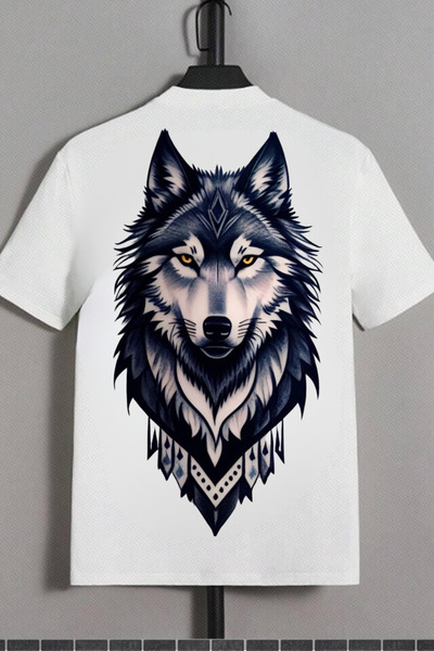 NoVibe تي شيرت قطني بأكمام قصيرة مطبوع عليه Gray Wolf للجنسين