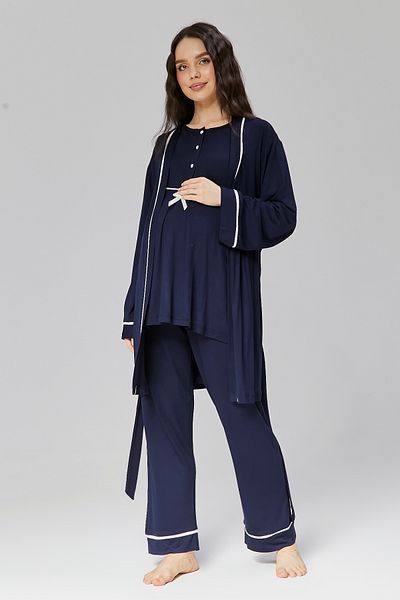 CT MODA Navy Blue Women's Pajamas Set - 100% Cotton, Full Length Summer, Pregnant and Maternity Morning Gowns