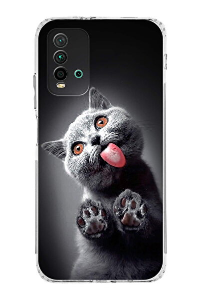PrintiFy Xiaomi Redmi 9T ile Uyumlu Kedi 2 Kamera Korumalı Şeffaf Kılıf