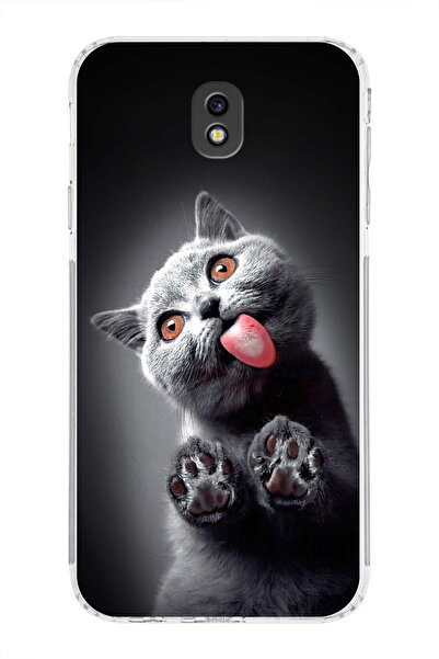 PrintiFy Samsung Galaxy J7 Pro ile Uyumlu Kedi 2 Kamera Korumalı Şeffaf Kılıf