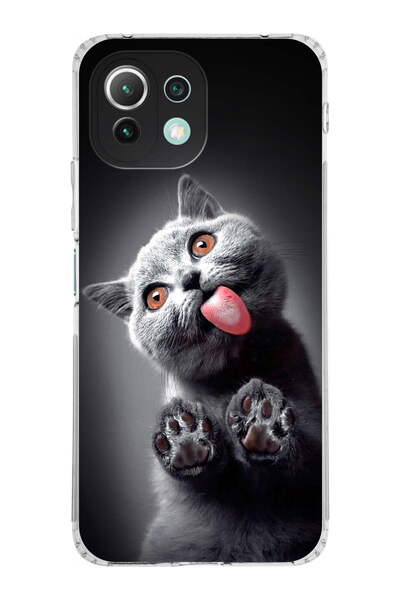 PrintiFy Xiaomi Mi 11 Lite ile Uyumlu Kedi 2 Kamera Korumalı Şeffaf Kılıf