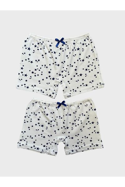 elmas kids White Star Patterned Cotton Girls' Boxers - Pack of 2