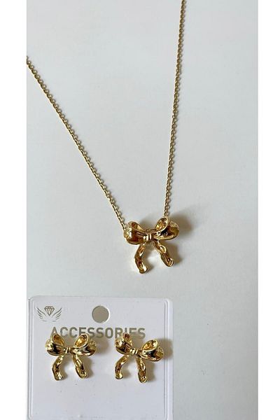 Sepetten Eve Bow Necklace and Earring Set - Stylish and Convenient