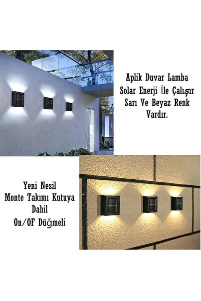 Genel Markalar Yeni Nesil Modern Solar Enerjili Bahçe Duvar Dekorasyon Aplik Işık 2 Adet