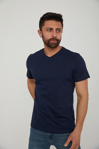 Cazador Caz 4601 Medium V Flared T-Shirt Navy Blue