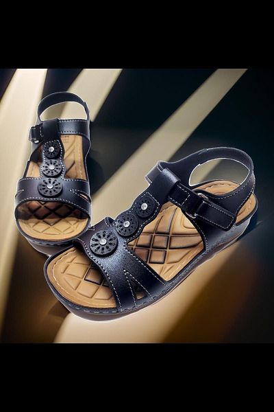 GEZER Women's Sandals with Velcro and Stone Detail for Daily Use