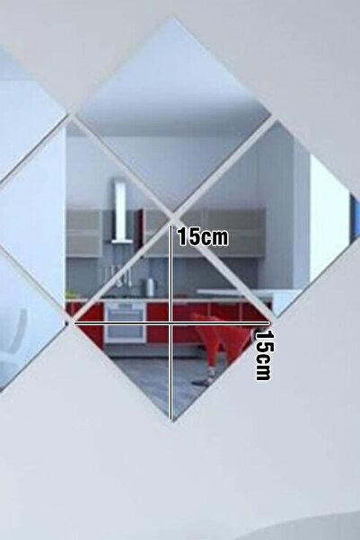HTS TASARIM Dekoratif Kare Gümüş Pleksi Ayna Kendiliğinden Yapışkanlı 15x15cm...