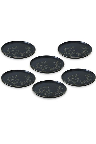 Keramika Nordic 22 cm Black Metallic Gold Plates - Pack of 6