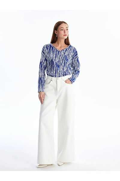 LC Waikiki LCW ECO - Crew Neck Print Long Sleeve Women's Blouse