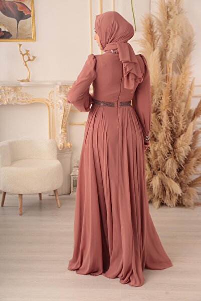 Modamartı YILDIZ ABİYE KRİSTAL TAŞ VE ZİNCİR DETAYLI ŞİFON TESETTÜR ABİYE