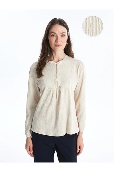 LC Waikiki LCW Grace - Embroidery Detail Crew Neck Long Sleeve Women's Blouse