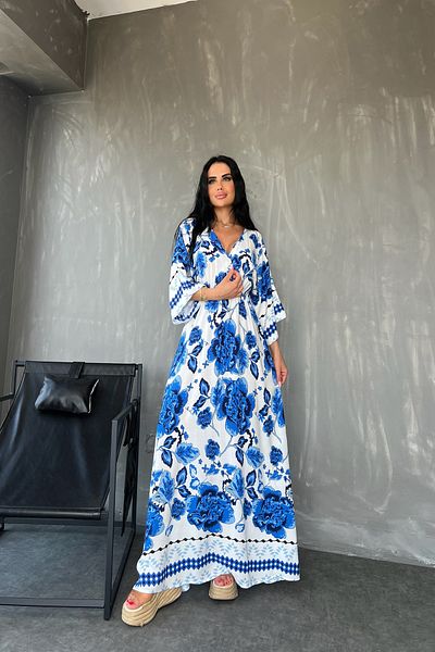 kamacibutik Ύφασμα βισκόζης - Καλοκαιρινό φόρεμα με διπλό στήθος με φλοράλ στάμπα, λεπτομέρεια με σχισμή