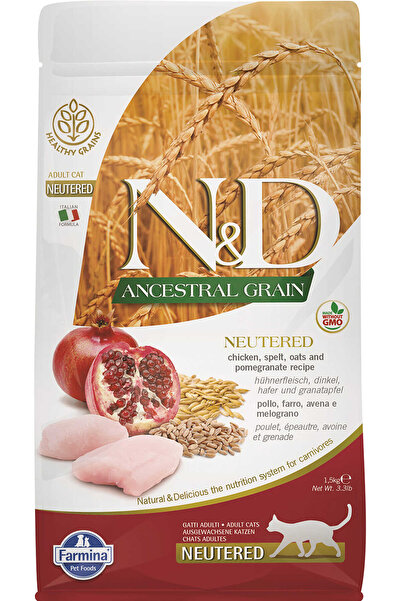 N&D ND Ancestral Grain Düşük Tahıllı Tavuk ve Narlı Kısırlaştırılmış Kedi Maması 1,5kg