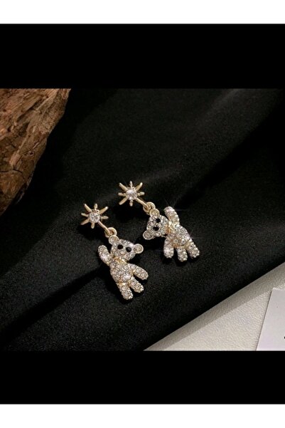 Shisa Jewel 925 Ayar Gümüş, Ayı Şeklinde (GÖZLÜ), Pırlantalarla Süslenmiş Küpe(52)