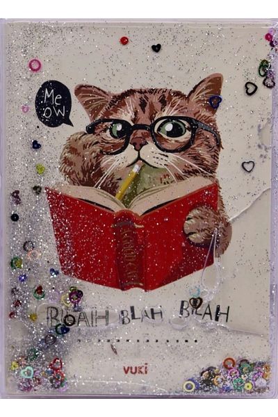 m melisa hediyelik Cute Cat Patterned A5 Size Notebook with Glitter and Watery Cover Mls-305