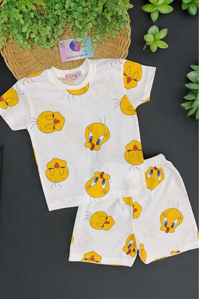 dinamik çocuk Tweety Printed 2-Piece Summer Set for Girl - Thin Short Sleeve