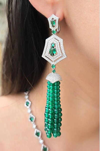 MorMajor Silver İTHAL ZÜMRÜT SALKIMI GÜMÜŞ KÜPE