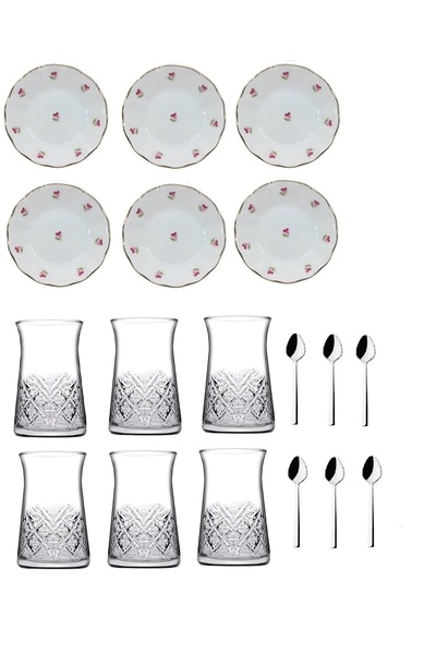 AYBABA STORE Timeless Pink Poppy Enameled 18 Piece Novice Tea Cup Set