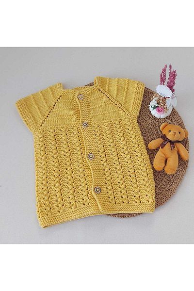 BEGİN 0-12 Months Baby Hand Knitted Cotton Vest - Lemon Yellow Newborn Gift, Buttoned Born Ani