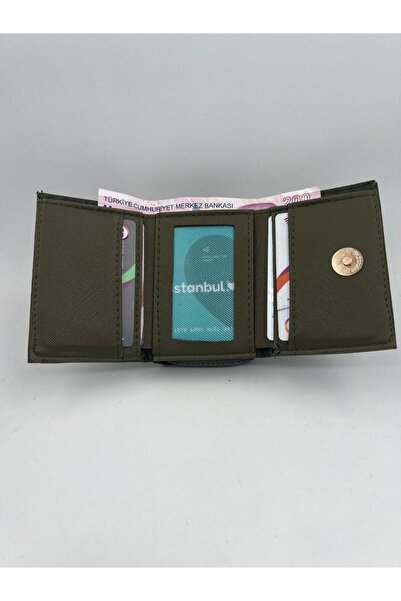 chocolatebag WOMEN'S WRINKLE FABRIC STYLISH WALLET CARD HOLDER ACCESSORY WITH STRAPS AND ZIPPERS KHAKI