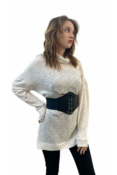 Mois Atelier Large Size White Mercerized Collar Loose Knitwear Tunic - Gift Design