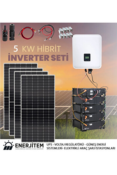 ENERJİTEM Hibrit Akülü 5 KW Güneş Enerjisi Solar Paket,tüm malzemeler,konstrü...