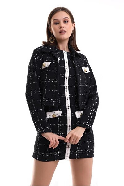 Mois Atelier Costum din tweed alb-negru de dimensiuni plus - Chanel în carour...