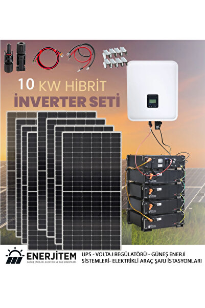 Hibrit Akülü 10 KW Güneş Enerjisi Solar Paket,tüm malzemeler,konstrüksiyon dahil,hibrit inverter