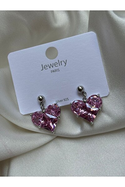 Accessories Pembe Taşlı Kalpli Çelik Küpe