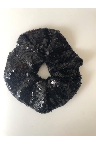 MOIS ACS Pul Payetli Siyah Lastikli Kadın Simit Saç Tokası Hediye