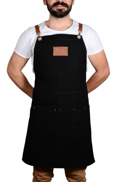 apr-10 مريلة بتصميم قماش Dk-103 - تفاصيل جلدية