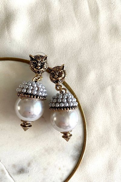 gaila design Lion Earrings - Pearl Detailed Design