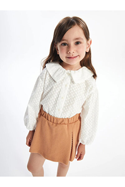 LC Waikiki Lcw Baby Bebe Collar Long Sleeve Basic Baby Girl Shirt and Shorts Skirt Set of 2