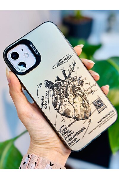 Go Aksesuar iPhone 11 Compatible (12 View) Cornered Fingerprint Free Printed Metallic Electro Silicone Case