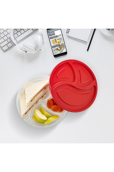 QLUX IDEAS Dietary Storage Container 3 Compartments Practical Round Nutrition Breakfast Container 1200ml