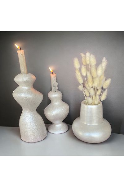 Luthien Decorative Pearlescent Box - Vase and Candlestick